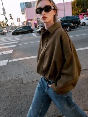 ZARA Faux Suede Jacket Size Small Brown